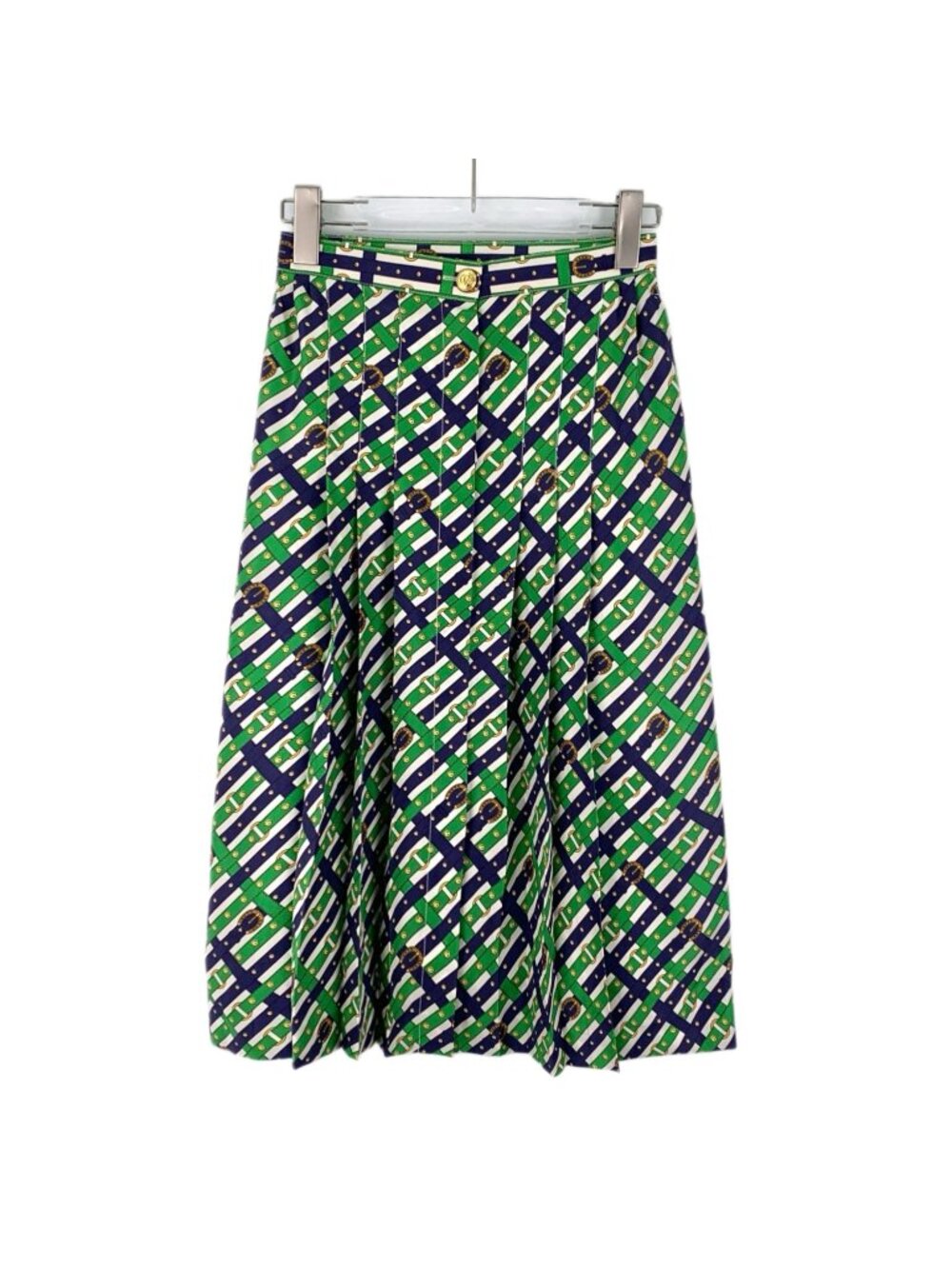 Gucci Green Belt Lock Print Silk Casual Maxi Skirt (2023 Collection)